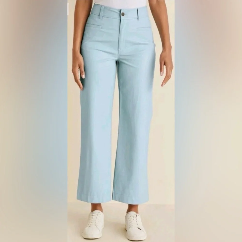 VENUS Women’s Soft Blue Faux Leather Wideleg Pants New Size 2 - Picture 1 of 5